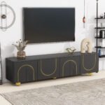 U-Can modern TV stand with a storage cabinet top marble pattern and circular stand (up to 75") - Image 8
