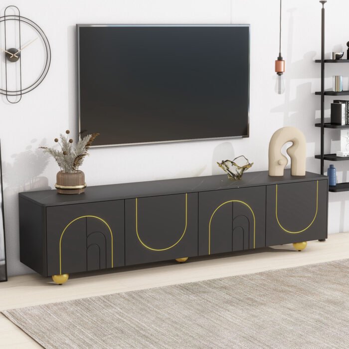 U-Can modern TV stand with a storage cabinet top marble pattern and circular stand (up to 75") - Image 8