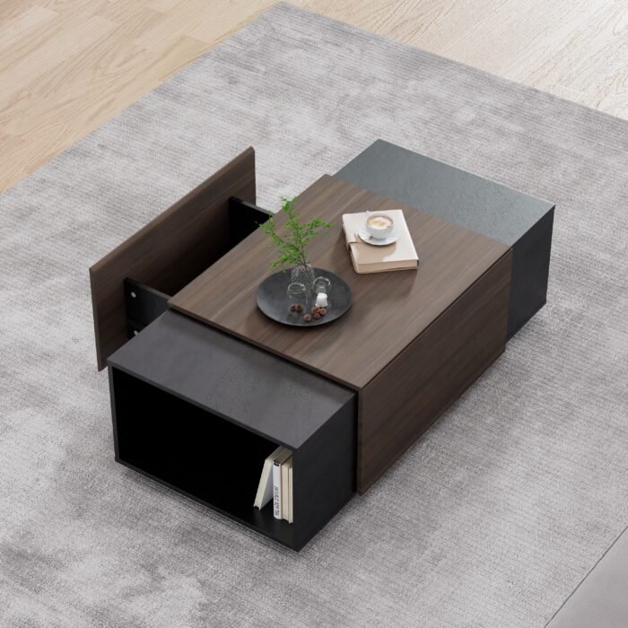 Modern Drawer Coffee Table for Living Room, Black - Image 4