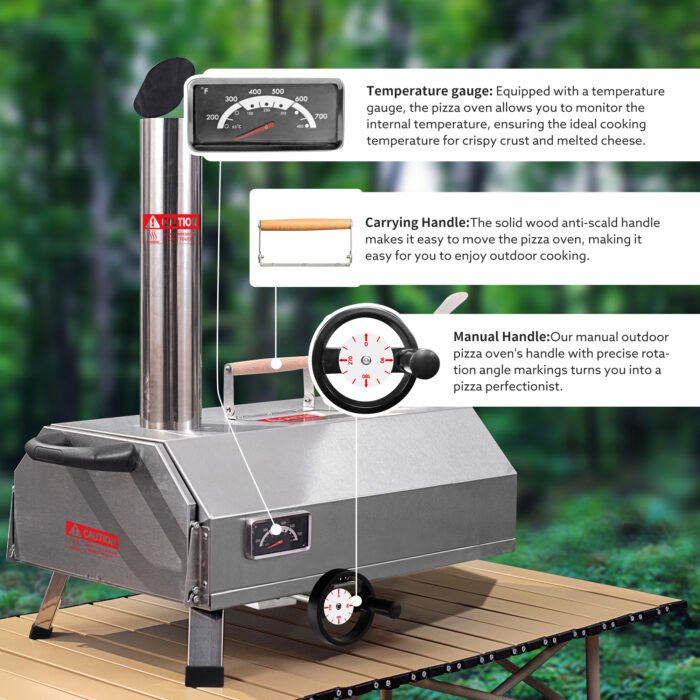 Semi-Automatic Silver 12" Outdoor Pizza Oven Portable Wood Fired - Image 11