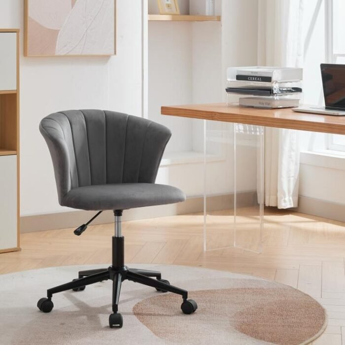 Home Office Velvet Fabric Chair with Swivel Flower Shape - Image 2