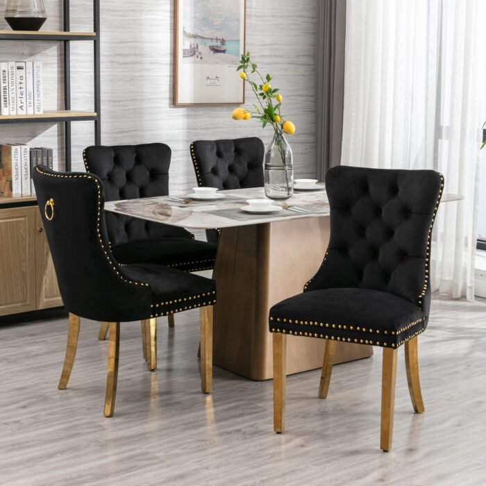 Solid wooden velvet cushion chair with gold-plated stainless steel chair legs - Image 4