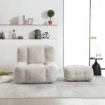 Fluffy Soft Bean Bag Chair with High Resilient Foam with Footstool, Light Gray - Image 4