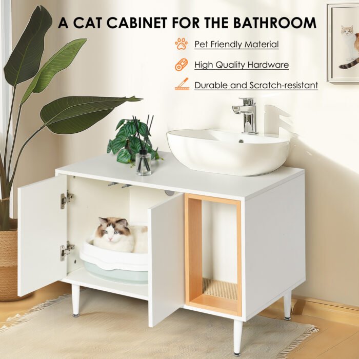 Bathroom sink cabinet with cat trash can shell and hidden garbage pet bathroom - Image 6