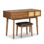 Wooden vanity set with flip mirror and stool with three drawers and storage space - Image 11