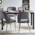 Gray Velvet Dining Chairs with Metal Legs and Hollow Back Upholstered (Set of 4) - Image 2