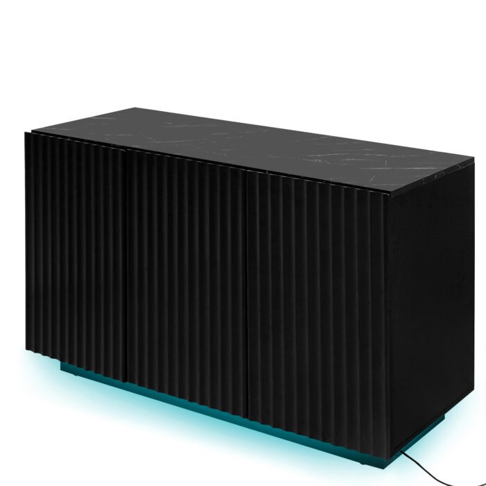 Carved Line 3 Door Storage Buffet With Adjustable Shelf and Large Storage and LED Lights - Image 6