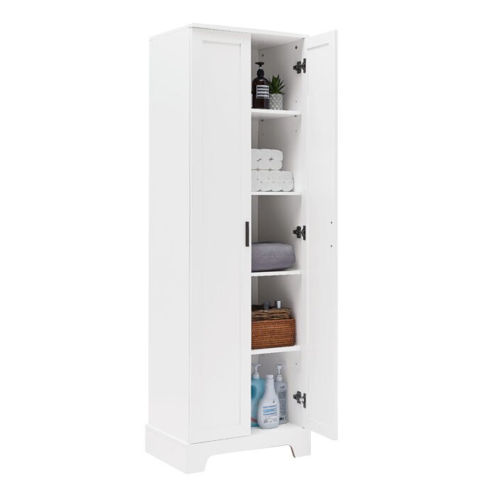Storage Cabinet with Two Doors and Adjustable Shelf, White - Image 9