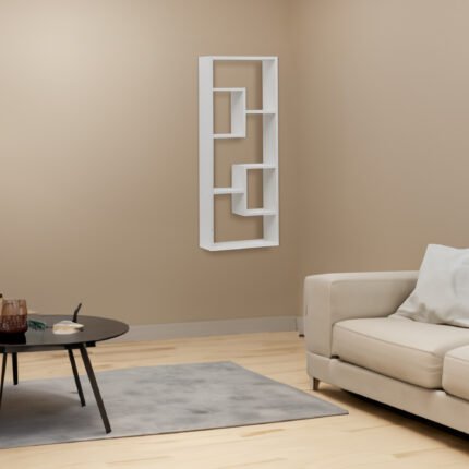 Freestanding Wooden Open Bookcase with 5 Cubes and 2 keyhole hangers