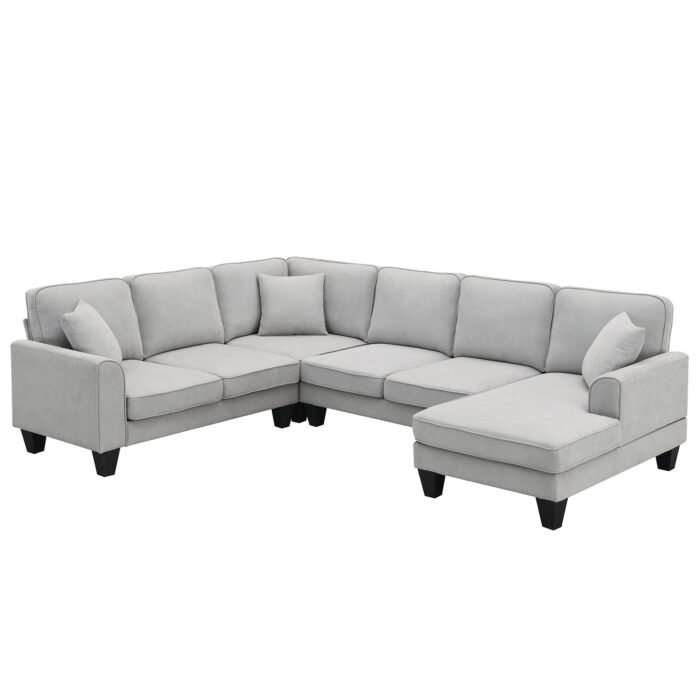 Modern U Shape Sectional Sofa 7 Seat Fabric Sectional Sofa Set - Image 6