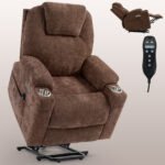 Okin motor Up to 350 LBS Chenille Power Lift Recliner Chair Brown - Image 3