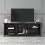 TV Stand Storage Media Console and Entertainment Center, Black - Image 3