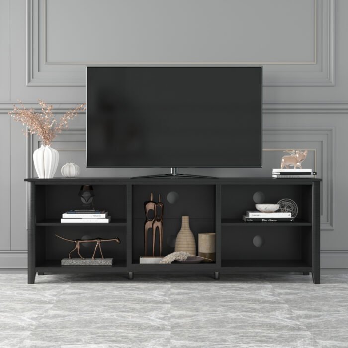 TV Stand Storage Media Console and Entertainment Center, Black - Image 3