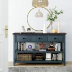 Retro Design Console Table with Two Open Shelves (Navy) - Image 3