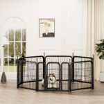8-panel dog fence, 24 inch small dog pet fence, portable indoor pet game fence. Black