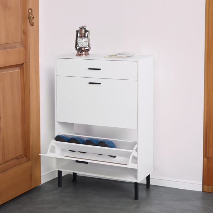 Shoe rack storage with drawers and metal legs and 2 flippable drawers - Image 5