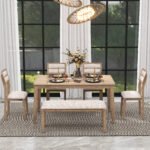 TREXM Classic and Traditional Style 6 Piece Dining Set (Natural Wood Wash） - Image 3