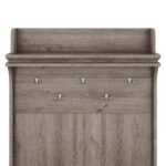 Hall tree with storage desk with drawers and 5 hooks, Oak - Image 12