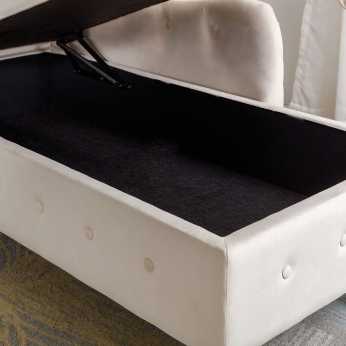 Chaise Lounge Velvet with Storage and Pillow and Arms, White - Image 21