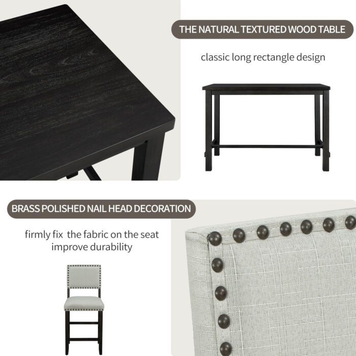 TREXM 5-Piece Counter Height Elegant Table Dining Set with 4 Chairs - Image 7