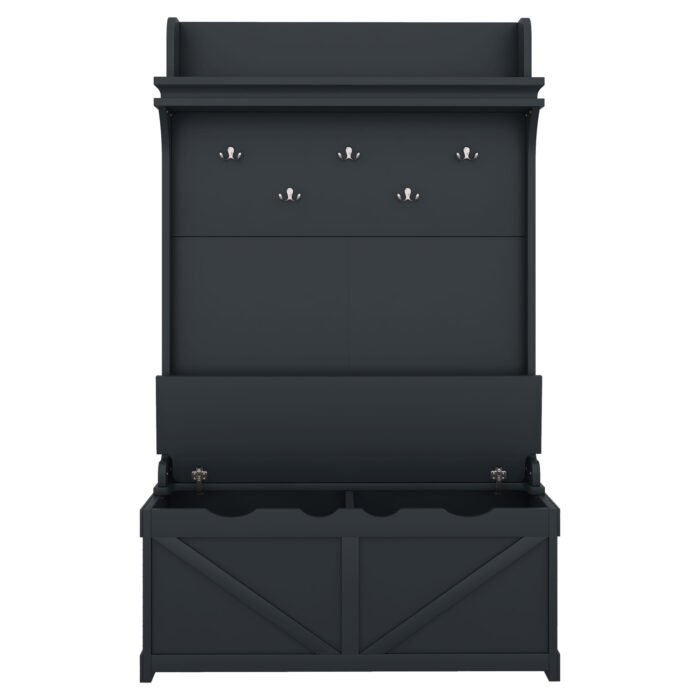 Hall tree with storage desk with drawers and 5 hooks, dark blue - Image 10