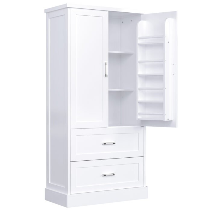 Tall Bathroom Storage Cabinet with Two Doors and Drawers and Adjustable Shelf - Image 15