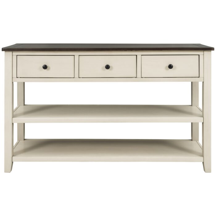 Retro Design Console Table with Two Open Shelves (Espresso+Beige) - Image 14