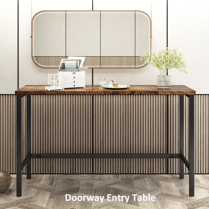 TOPMAX Counter Height Extra Long Dining Table Set with 3 Stools, Brown - Image 5