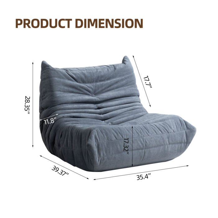 Floor Bean Bag Sofa with Memory Foam, Gray - Image 4