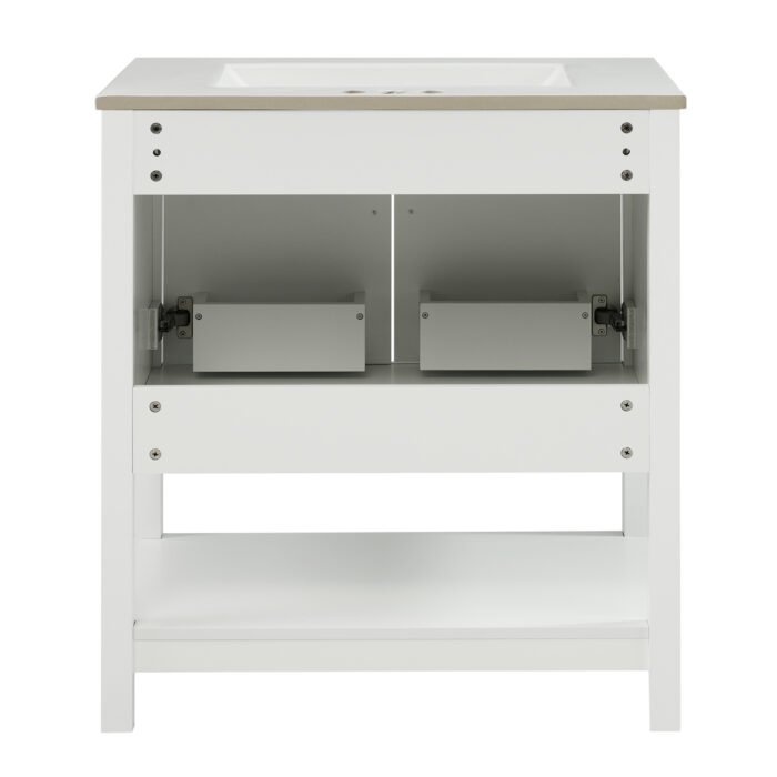 30-Inch White Bathroom Vanity with Ceramic Sink and Versatile Storage - Ideal for Small Bathrooms - Image 16