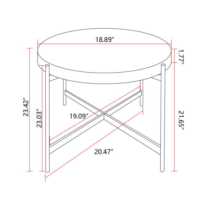 Modern Thread Design Round Coffee Table  with Cross Legs Metal Base (Set of 2) - Image 9