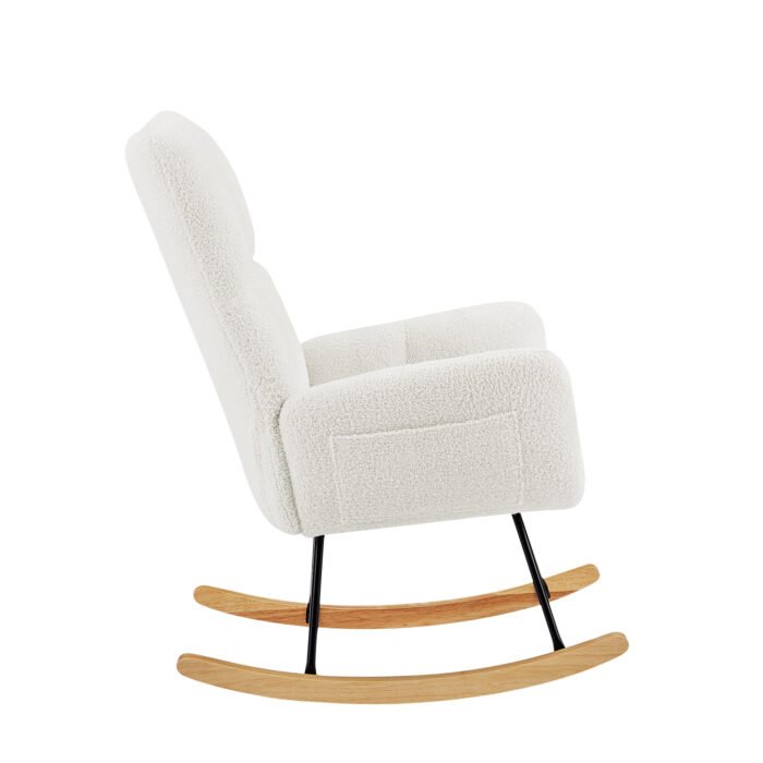 Off white teddy fabric rocking chair - Image 7