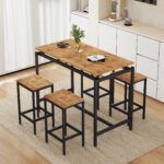 TREXM 5 pieces compact bar table with table and stool, Brown - Image 2