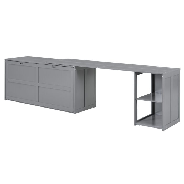 Queen Size Murphy Bed with Rotable Desk  Gray - Image 16