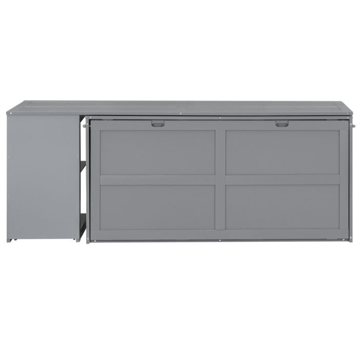 Queen Size Murphy Bed with Rotable Desk  Gray - Image 8