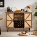 Faux Rattan Barn Door Wine Cabinet with Wine Glass Rack and Double Door Design - Image 5