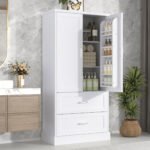 Tall Bathroom Storage Cabinet with Two Doors and Drawers and Adjustable Shelf - Image 2