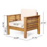 Outdoor Acacia Wood Club Chairs with Cushions, Teak+Beige (Set of 2) - Image 4