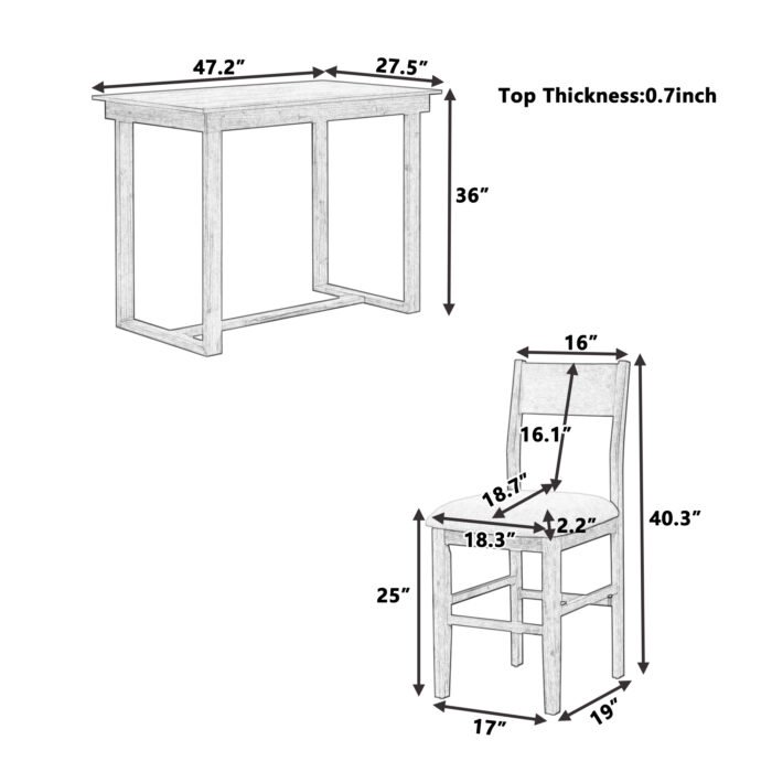 TOPMAX farmhouse countertop height 5-piece rectangular dining table set with 4 chairs - Image 7