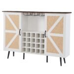 Faux Rattan Barn Door Wine Cabinet with Wine Glass Rack and Double Door, White - Image 7