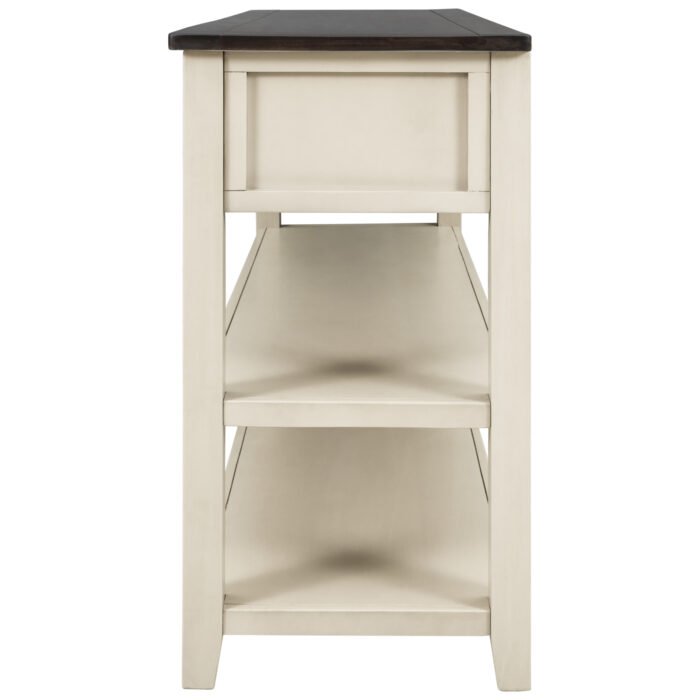 Retro Design Console Table with Two Open Shelves (Espresso+Beige) - Image 16