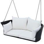 GO 2 Person Hanging Rattan Woven Swing Chair With Ropes, Black - Image 5