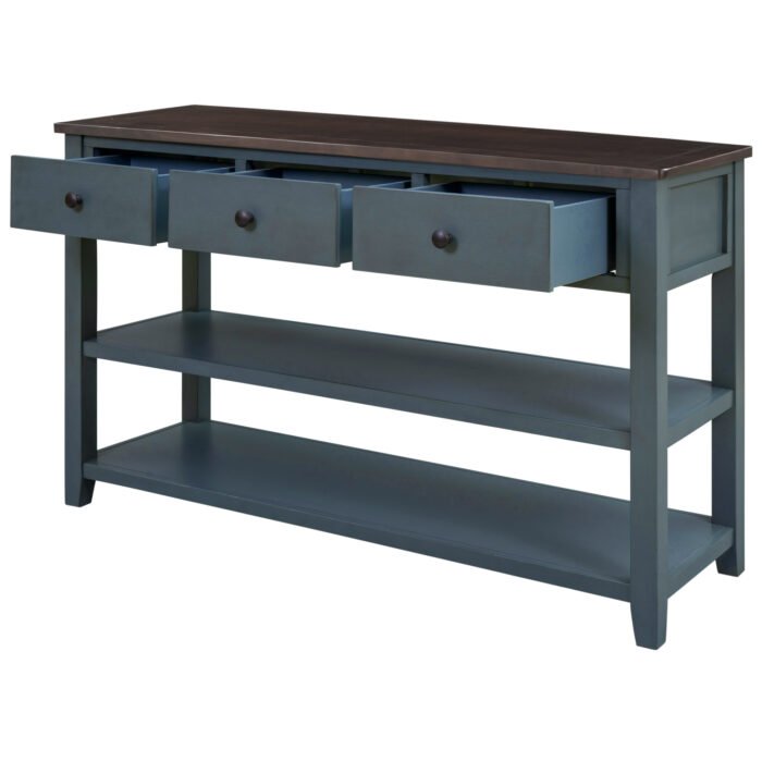 Retro Design Console Table with Two Open Shelves (Navy) - Image 9