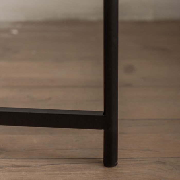 Modern Thread Design Round Coffee Table MDF Table Top with Cross Legs Metal Base - Image 11