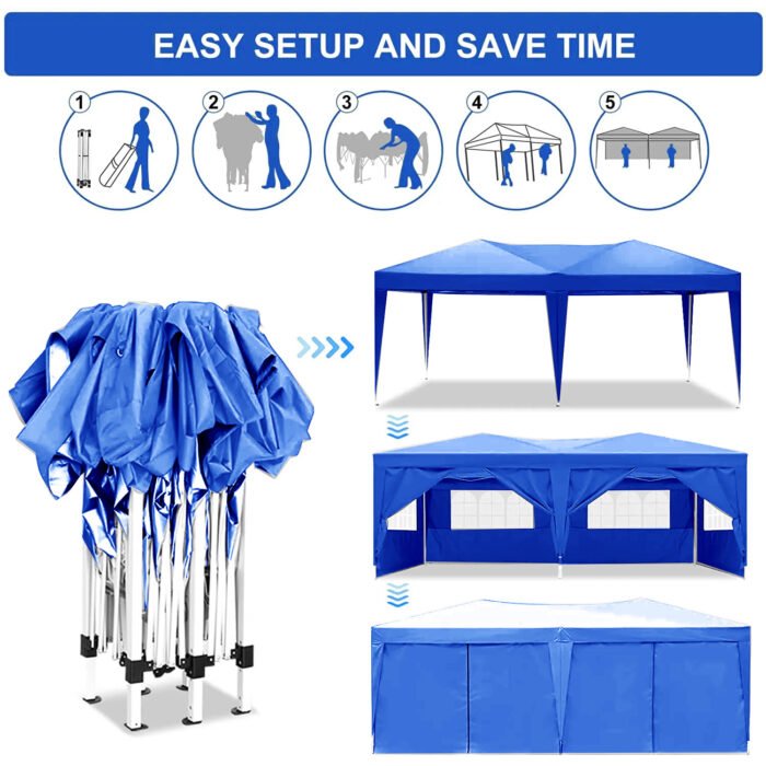 10×20 portable Folding Canopy with 6 detachable side walls with UPF 50+, Blue - Image 5