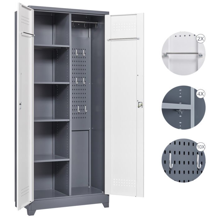 Metal storage lockable cabinet  with high broom space and large storage - Image 9