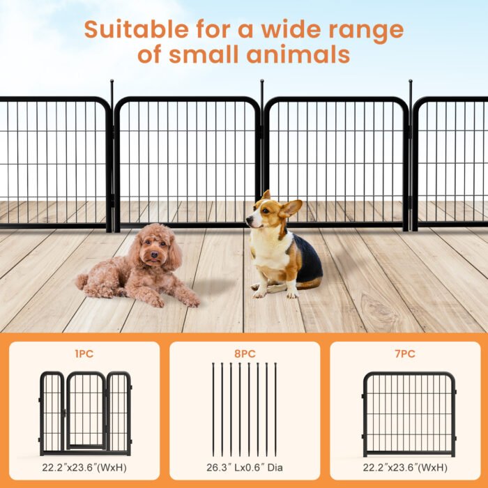 8-panel dog fence, 24 inch small dog pet fence, portable indoor pet game fence. Black - Image 6
