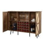 Faux Rattan Barn Door Wine Cabinet with Wine Glass Rack and Double Door Design - Image 10