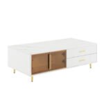White Coffee Table with 2 Glass Door Storage and 4 Drawers and Gold Metal Legs - Image 13