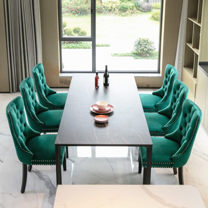 Tufted Solid Wood Contemporary Velvet Upholstered Dining Chairs (2-Pcs Set) Green - Image 3
